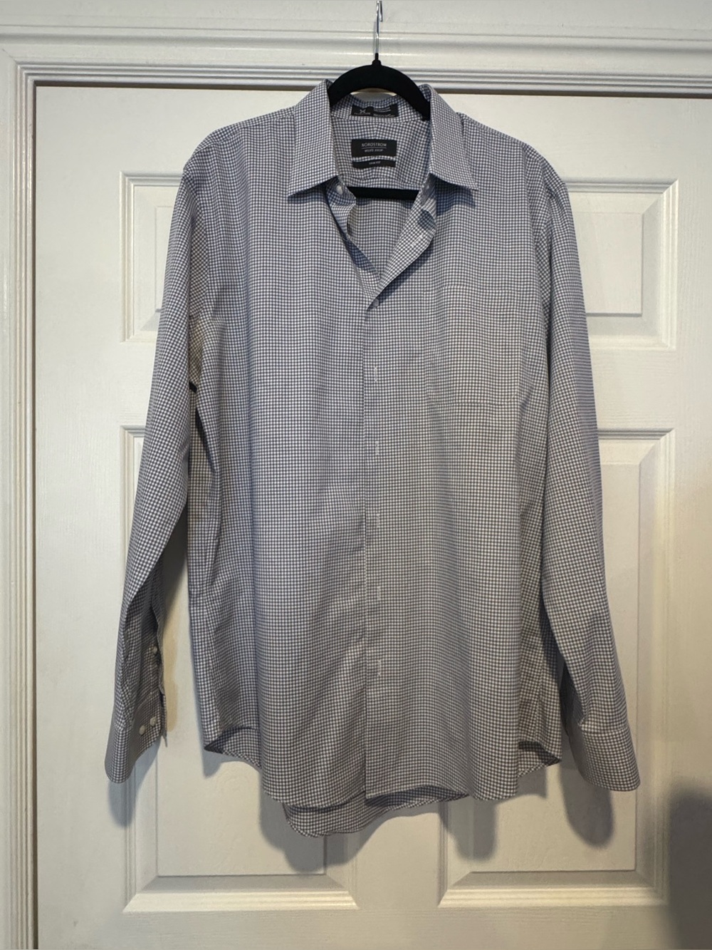 Nordstrom Mens Shop Smartcare Trim Fit Plaid Dress Shirt Gray Cotton 17 36-37